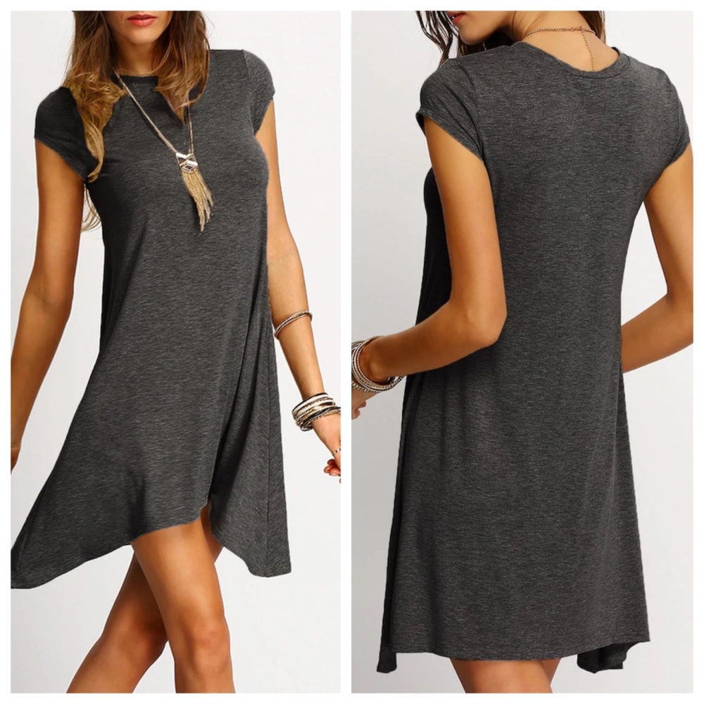 ONLY 2 left💥Asymmetrical Hem Heathered Tee Dress